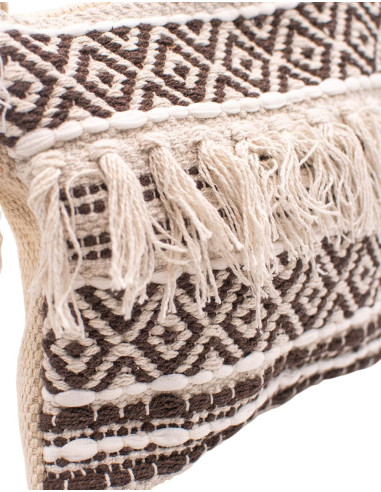 Boho Off-White Bag with Brown Details, Fringe...