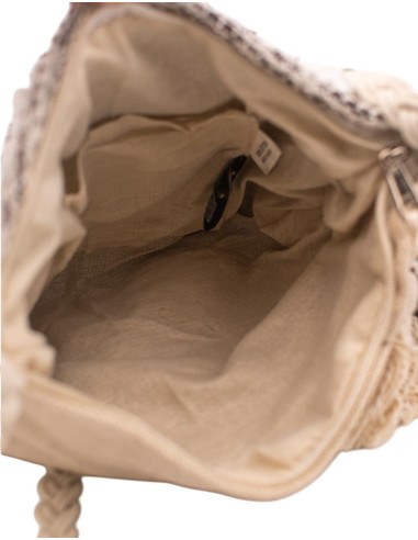 Boho Raw Bag with Fringe and Orange Embroidery