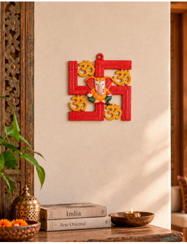 Ganesha Metal Picture with 4 Om Symbols | Kimago